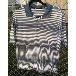NIKE GOLF Tour Performance Dri Fit L Short Sleeve Polo Shirt Blue White Stripe